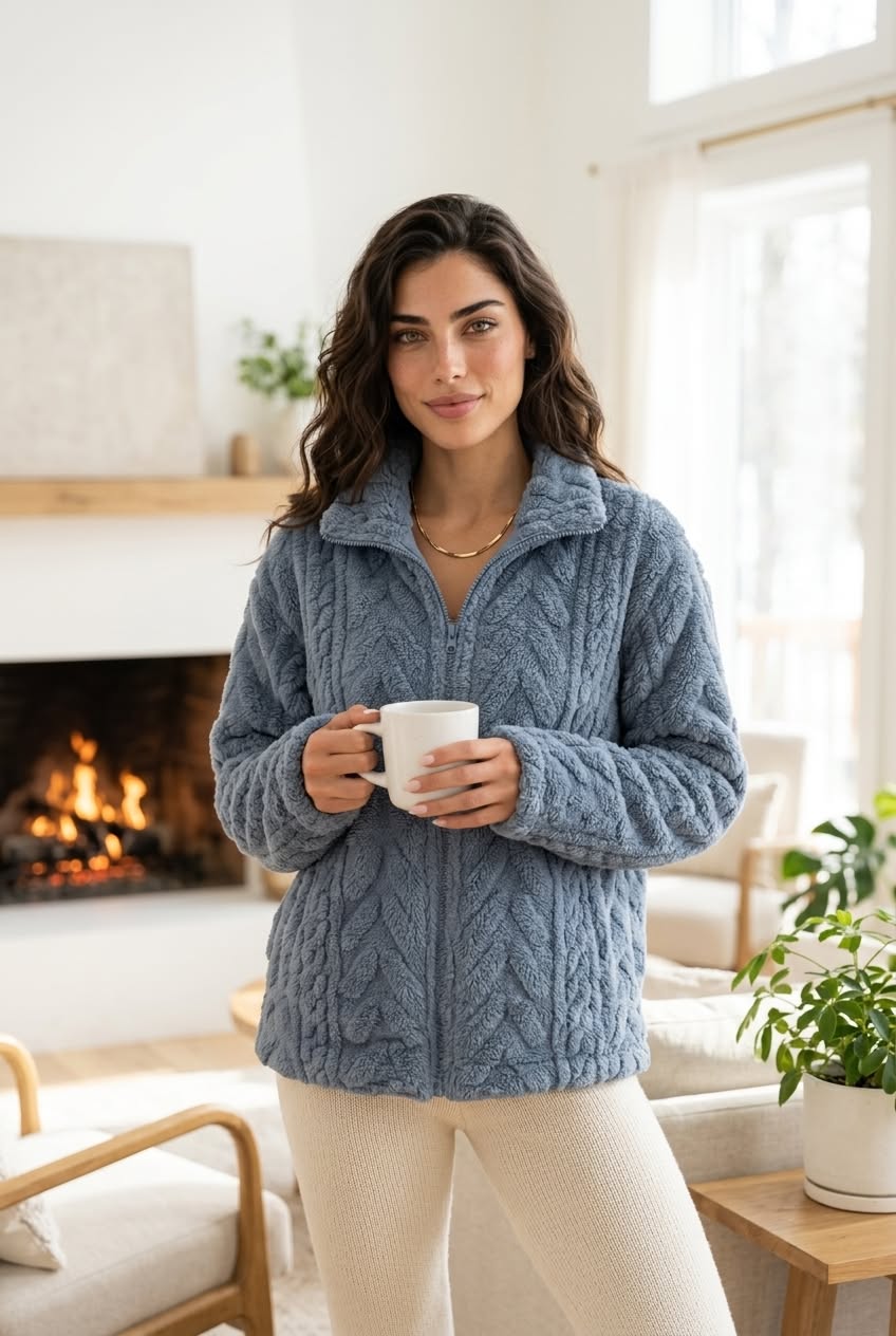 Cozy fleece jacket styled for a casual winter day