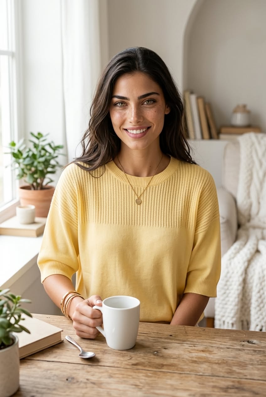 Light yellow knit sweater top for a fall outfit