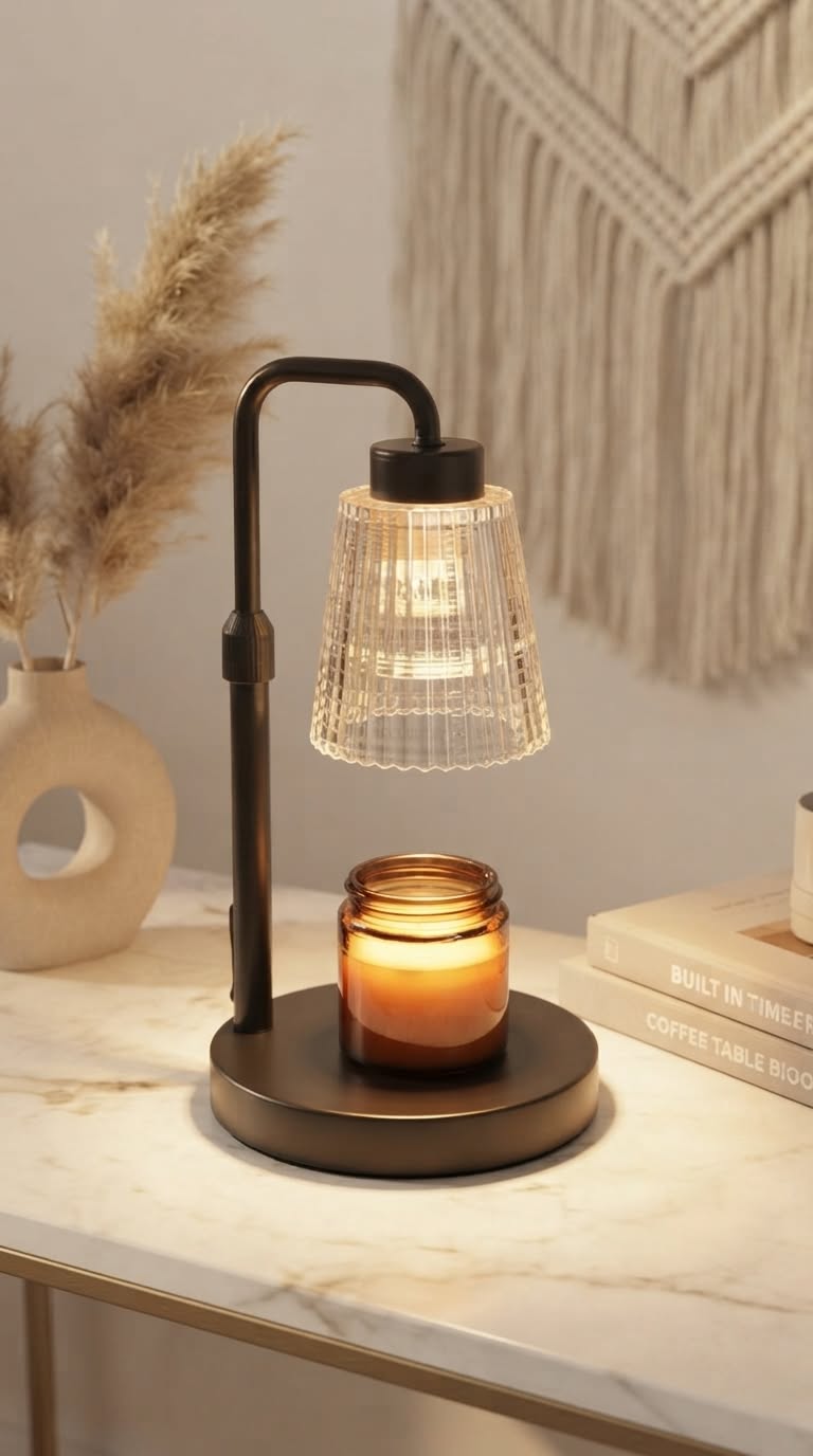Candle warmer lamp with a timer warming a jar candle