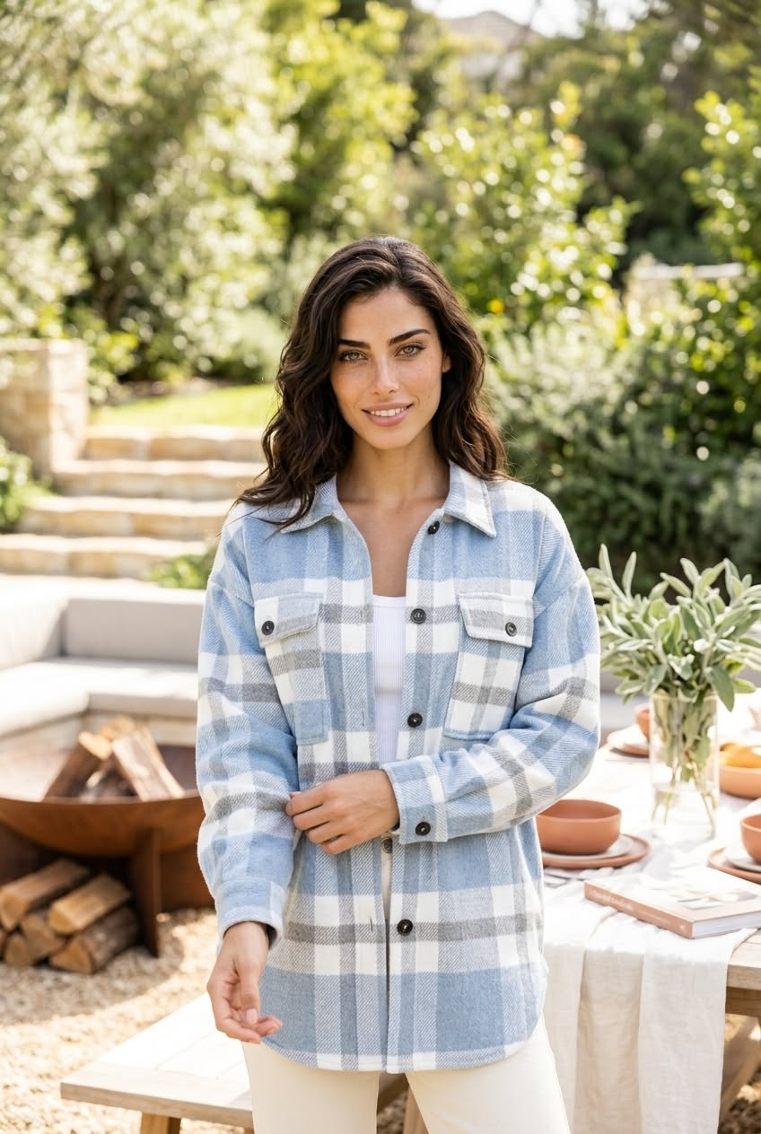 Flannel plaid shacket for a relaxed bonfire evening
