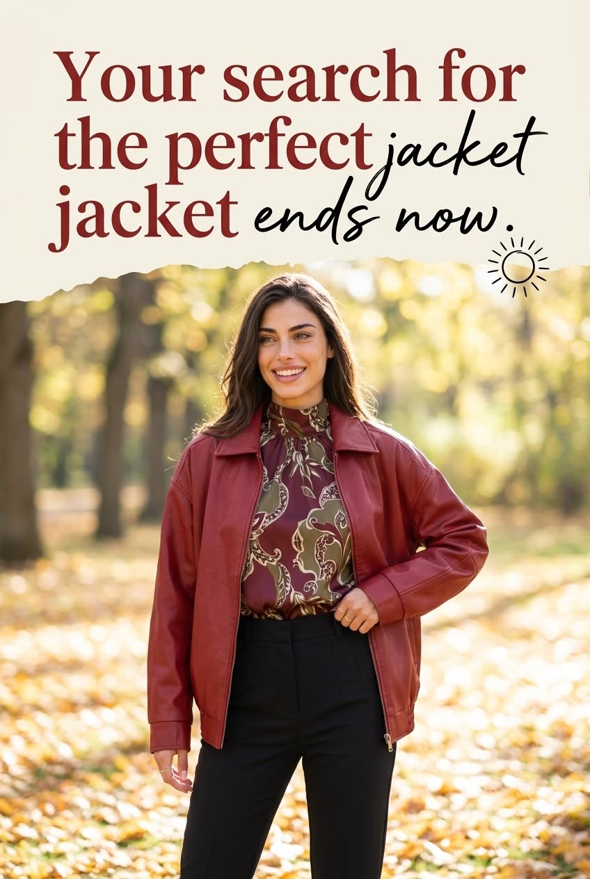 Oversized red faux leather jacket worn with jeans