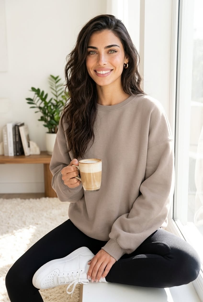 Oversized sweatshirt worn with leggings for a relaxed look