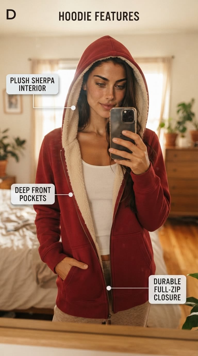 Full-zip sherpa-lined hoodie jacket
