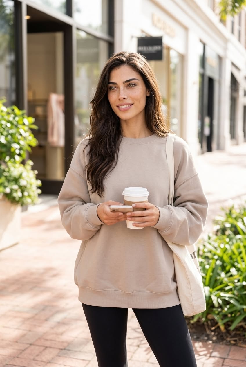 Oversized crewneck sweatshirt styled for a cozy fall day