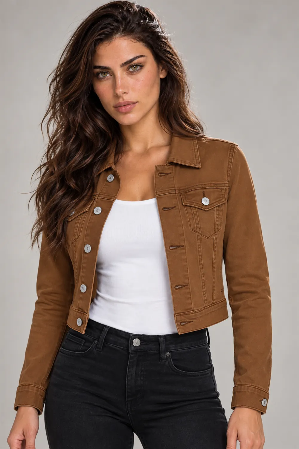 Detail of the luvamia jacket's collar and buttons
